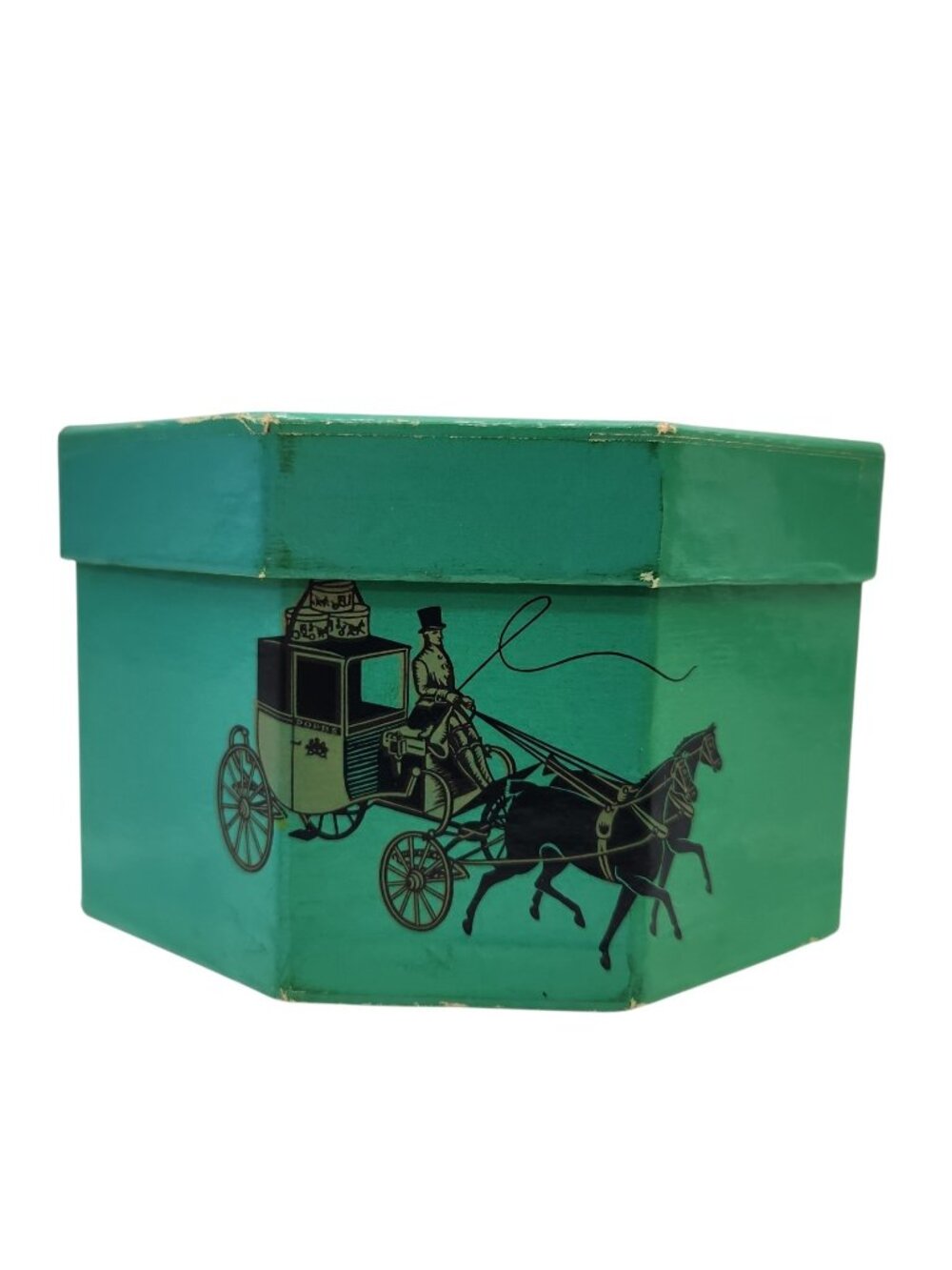 Vintage Dobbs Fifth Avenue Hats Mini Octagonal Cardboard Box Green Horse Carriag
